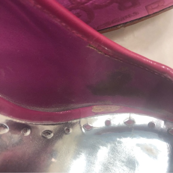 BCBG pink peep toe pumps with silver buckle on the toe, Size 7 - Picture 8 of 16